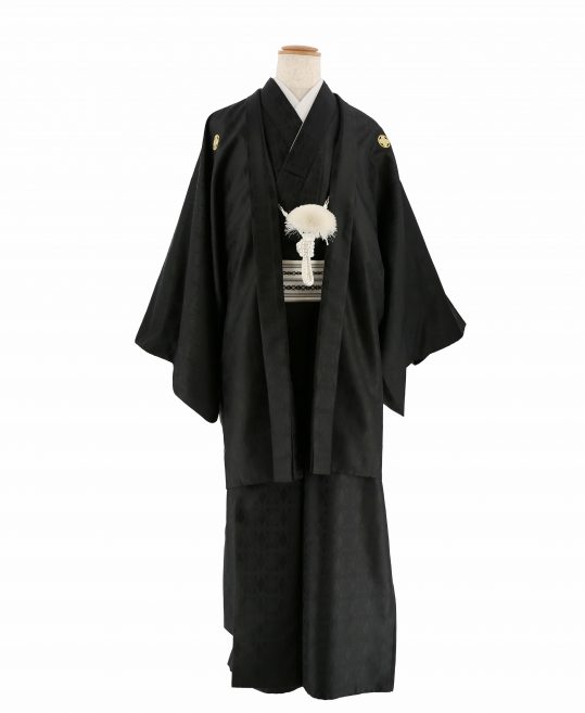 紋付袴レンタル・成人式・結婚式・卒業式|黒　黒ラメ菱形[身長180cm対応]No.317